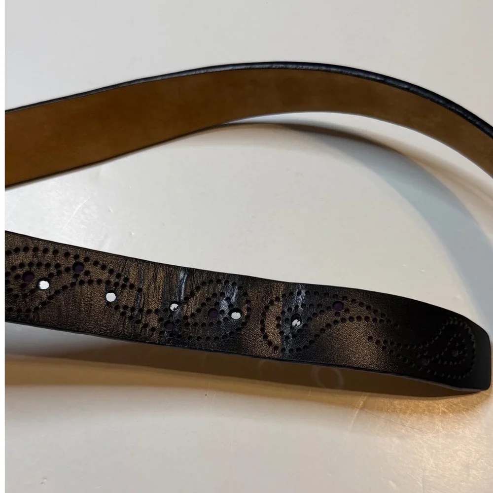 Robert Graham Belt Mens 32 Black Excellent Perforated Paisley Leather Engraved